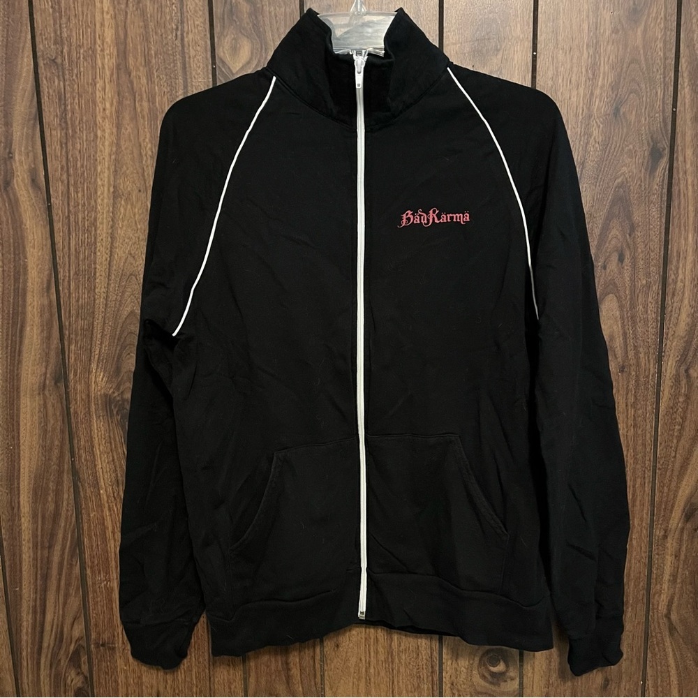 American Apparel Bad Karma Full Zip Skulls At Back With Pockets Sweatshirt Sz M